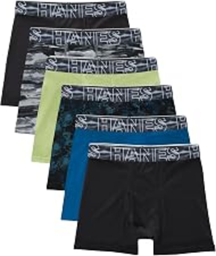 Hanes Boys' Moves Performance Underwear Boxer Brief, 6-pack, All Over Mesh Moisture Wicking Boxer Briefs