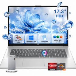 HP 17.3HD+ Laptop Computer, AMD Ryzen 5 7430U, 8GB RAM, 256GB SSD, Backlit Keyboard, Windows 11 Pro, w/Accessory