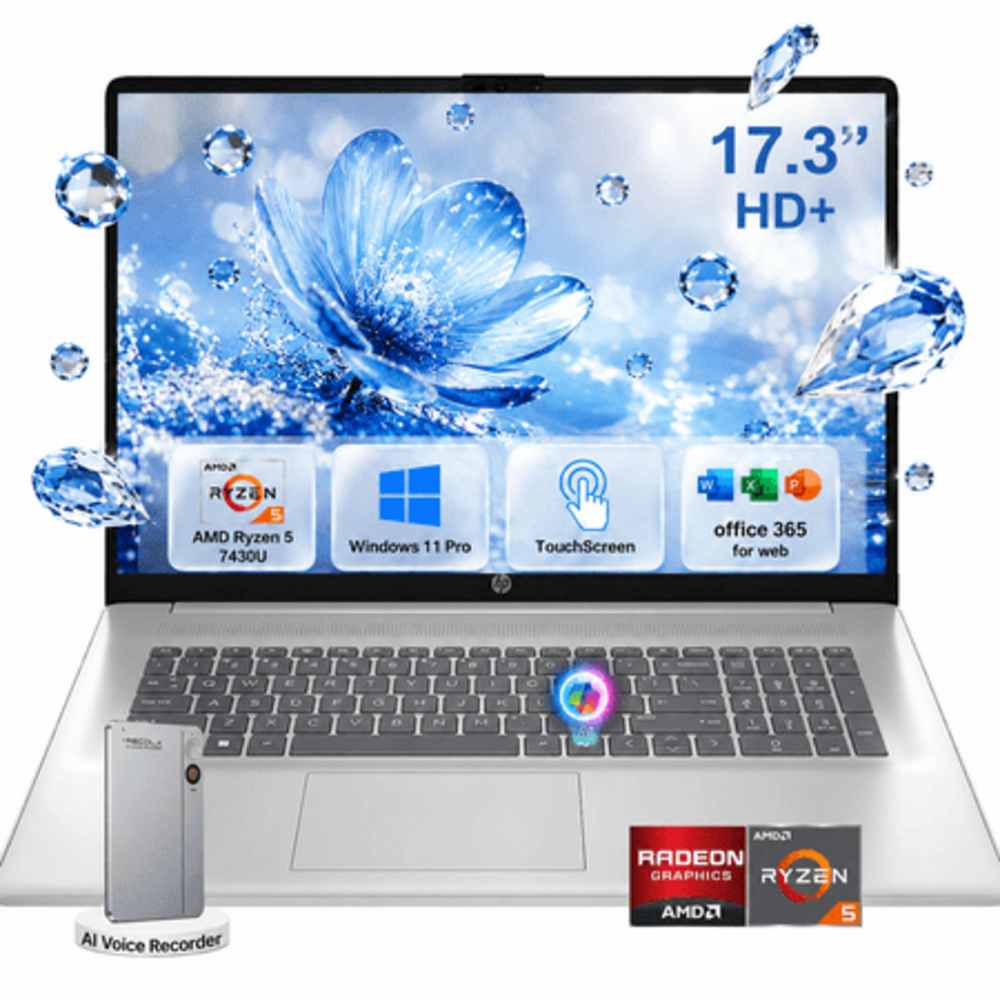 HP 17.3HD+ Laptop Computer, AMD Ryzen 5 7430U, 8GB RAM, 256GB SSD, Backlit Keyboard, Windows 11 Pro, w/Accessory