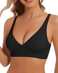 BOUFOR Deep V Bra Wireless Sexy Push Up Bralette Padded Seamless Jelly Bra | Low Cut Plunge V-Neck, Wide Straps, Back Smoothing, Bras for Women No Underwire, Soft Comfortable Bralettes