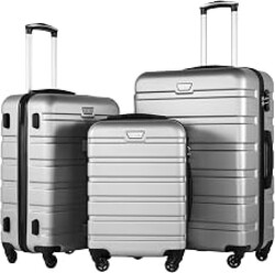 Coolife Luggage Set, Lightweight Durable Hardshell, 3 piece, Silver | suitcase set with 360° Spinner Wheels, TSA-approved Lock, Checked Family Travel, 20/24/28 Inch