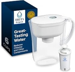Brita Small 6-Cup Water Filter Pitcher, Includes 1 Filter, White | WQA and NSF/ANSI Certified, Reduces Chlorine, Copper, Mercury & Cadmium, Lasts 2 Months, Household Essential