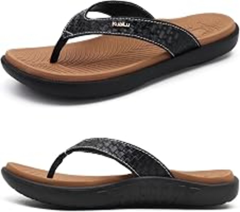 KuaiLu Womens Flip Flops Arch Support Yoga Mat Cushioned Thong Sandals | Ladies Comfortable Walking Slides For Plantar Fasciitis Slip On Indoor Outdoor For Summer