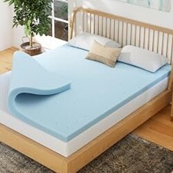 EGOHOME 3 Inch Queen Memory Foam Mattress Topper- Cooling Gel Infused | Pressure Relieving Pad in a box, Dorm Room Essentials, CertiPUR Certified, Blue