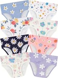 Girls Underwear, Soft Cotton Tagless Breathable Panties, 8-Pack, 18M-12Y | Combed Cotton, True-to-Size, Tagless, Full Coverage, Assorted Prints, Stretchy Fabric, Durable Stitching, Low Shrinkage