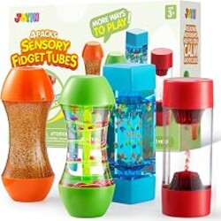 JOYIN 4-Pack Fidget Tubes for Kids, Sensory Tubes, Stress Relief Toy, Speech Therapy, Calming Toys for Children with Autism, Calm Down Corner Classroom Supplies, Back to School Gifts for Toddlers