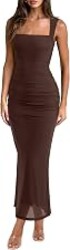 REORIA Summer Wedding Guest Maxi Dresses for Women | Sleeveless,Square Neck,Sheer Mesh,Ruched,Slim,Bodycon,Formal,Elegant Long Dress,Cocktail,Club Nightout,2026 Trendy Clothes