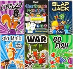 Regal Games Card Games for Kids - Go Fish, Crazy 8's, Old Maid, Slap Jack, Garbage Monster, War - Simple & Fun Classic Family Table Games - Games May Vary (6 Set)