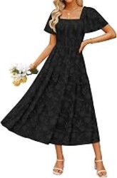 ZESICA Womens 2026 Summer Boho Wedding Guest Midi Dresses | Short Sleeve, Square Neck, Floral Flowy A Line Dress, Beach Vacation Dress, Graduation Long Dresse, Cute Casual with Pockets