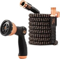Pocket Hose 50 FT Copper Bullet Hose, 10-Pattern, 650psi | Expands to 50 ft with lead-free copper fittings, 650 PSI strength and a 10-pattern thumb spray nozzle
