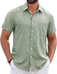 ROUWELL Mens Linen Shirt Short Sleeve Wrinkle Free Casual Untucked Button Down Shirts Beach Breathable Tops Summer