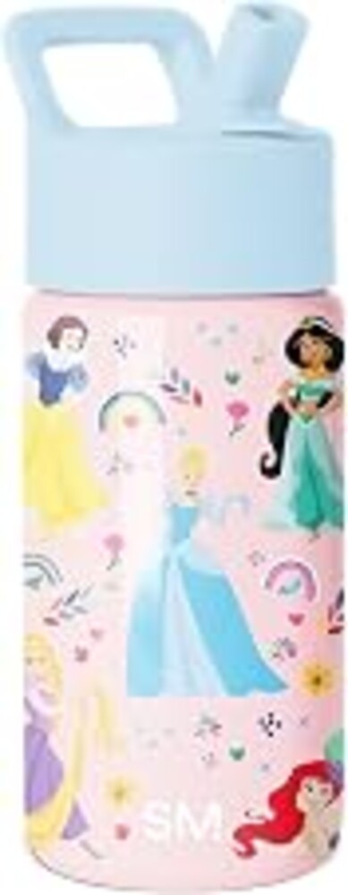 Simple Modern Disney Princess Kids Water Bottle & Toddler Cup | 14oz | Insulated Stainless Steel Princess Rainbows Toddler Water Bottle, Kids Tumbler with Straw | Spill Proof for School Girls Boys