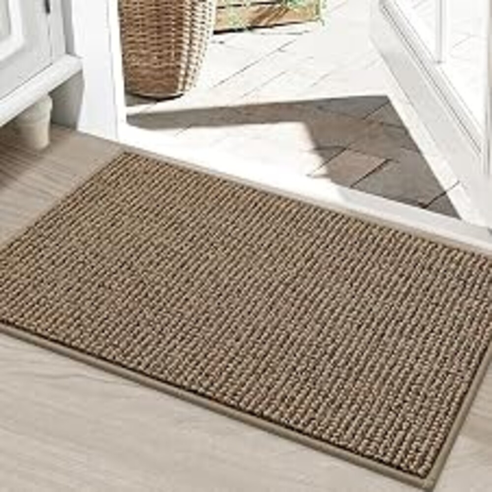 BEQHAUSE Dirt Trapper Door Mat 24" x 36", Non-Slip Washable Doormats, Beige | Entrance Mat Dirt Resistant and Absorbent Welcome Mat, Low Profile Floor Mats for Front Back Door and Entryway