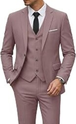YND Men's 3 Piece Suit Set with Tie, 2 Button Slim Fit Solid Blazer Jacket Vest Pants, Business Wedding Party Suits for Men