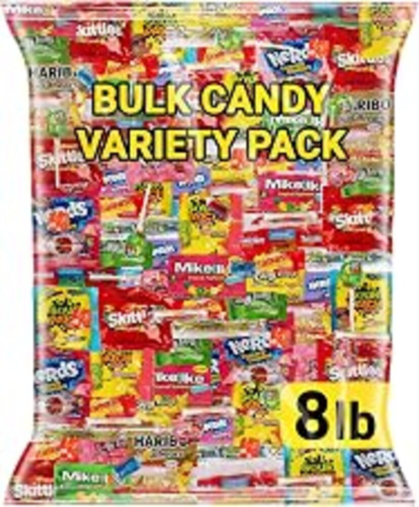 Bulk Candy Variety Pack 8 LB - Individually Wrapped Assorted Candy Mix | Chewy and Gummy Fruit Flavored Candies for Pinata, Parade, Goodie Bags, Party Favors, Birthdays, Classrooms, Office Snacks