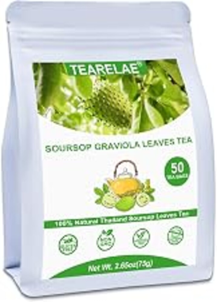 TEARELAE - Soursop Leaves Tea - 1.5g x 50 Count - 100% Pure Soursop Graviola Leaves Tea Bag - Country of Origin Thailand - Support Digestion & Rich In Nutrients | Thailand-sourced graviola leaves with gentle herbal taste, enjoyed as a daily wellness infusion