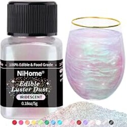 NiHome Edible Food-Grade Glimmer Powder Glitter Luster Dust Metallic Food Decorating Sprinkle Glimmery Dust for Drink Wine Beverage Cake Candy Dessert Bakery Restaurant Vegan (0.18oz/5g, Iridescent) | 0.18oz/5g, Great Adhesion on Both Wet And Dry Treats No Common Allergens Formulated with No Added Sugar or Artificial Flavors