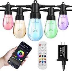 LSODLX Outdoor String Lights 96FT, Color Changing Patio Lights, Waterproof | 30 Shatterproof LED Bulbs,Dimmable, Multicolor & Warm White,IP67 Waterproof, Custom Colors,Timer,Replaceable LED Chips,2×48FT