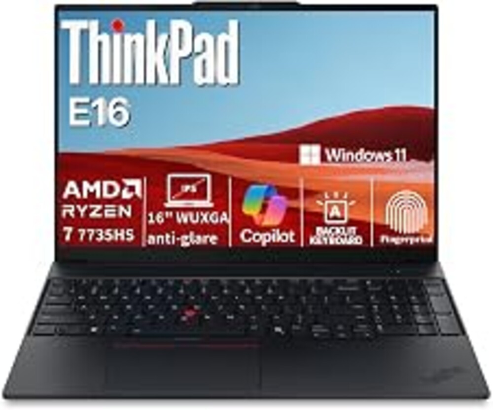 Lenovo ThinkPad E16 Gen 2 16 FHD+ Ryzen 7 7735HS 32GB DDR5 1TB SSD Laptop | AMD 8-Core, WiFi 6E, Backlit Keyboard, Fingerprint Reader, Windows 11 Business PC, USB-C Hub, Office 365, Charcoal