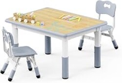 Brelley Adjustable Toddler Table and Chair Set, 31.5" L x 23.6" W Grey | Table Supports 300 lbs, Drawing Activity Desk, Classroom/Daycare/Home, Children Multi-Activity Table for Ages 3-8