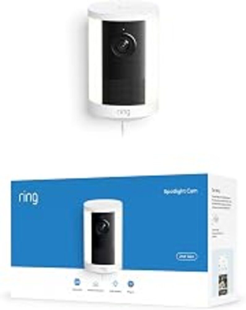 Ring Spotlight Cam, Plug-In (newest model), Home or business security, Wide-Angle Retinal 2K Video, 6x Enhanced Zoom, Motion-Activated Spotlights, White