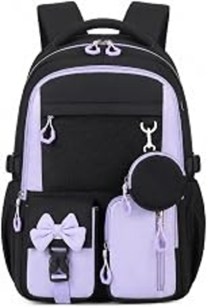 Backpack for School, Kids Backpacks for Girls, Girls Cute Bookbag for Teens, Schoolbag for Elementary Middle School Students, Girl Backpacks Ages 6-8, With Coin Purse, Travel, Camp,Black Purple