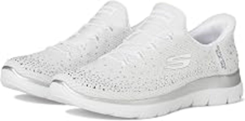Skechers Summits Brilliant Shine Hands Free Slip-INS | Slip-ins, Rhinestone embellished mesh upper with stretch laces, Heel Pillow holds your foot secure,Flexible traction outsole