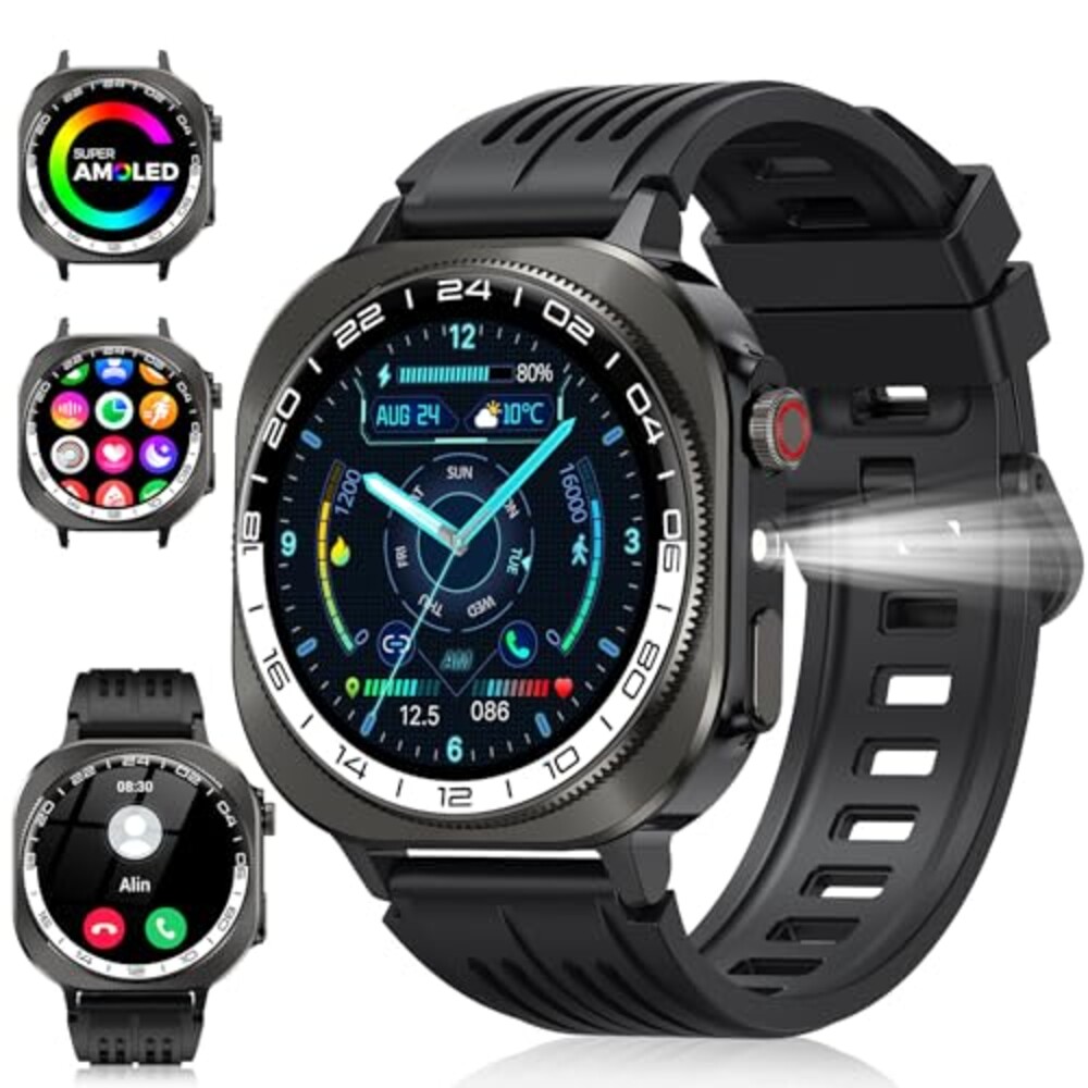 Smart Watch, 2026 AMOLED 1.43" Fitness Smartwatch for Men Women, Bluetooth 5.4 Call, 130+Sports Modes, 60+Days Flashlight, Heart Rate/Sleep Monitor, IP68 Waterproof Activity Tracker for Android iOS