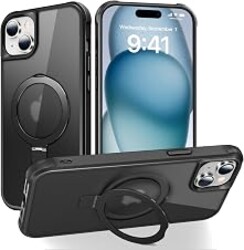 SKYLMW Compatible with iPhone 15 Plus Case with Stand,Black | iPhone 15 Plus Phone Case 6.7",Magnetic Ring Stand,Compatible with MagSafe,Military-Grade Plustection,Great Grip Feeling