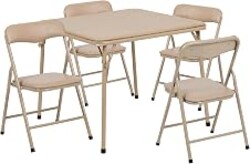 Flash Furniture Mindy Kids 5-Piece Folding Square Table and Chairs Set for Daycare and Classrooms, Children's Activity Table and Chairs Set, Tan | Daycare and Classroom, Children's Activity Table, Portable