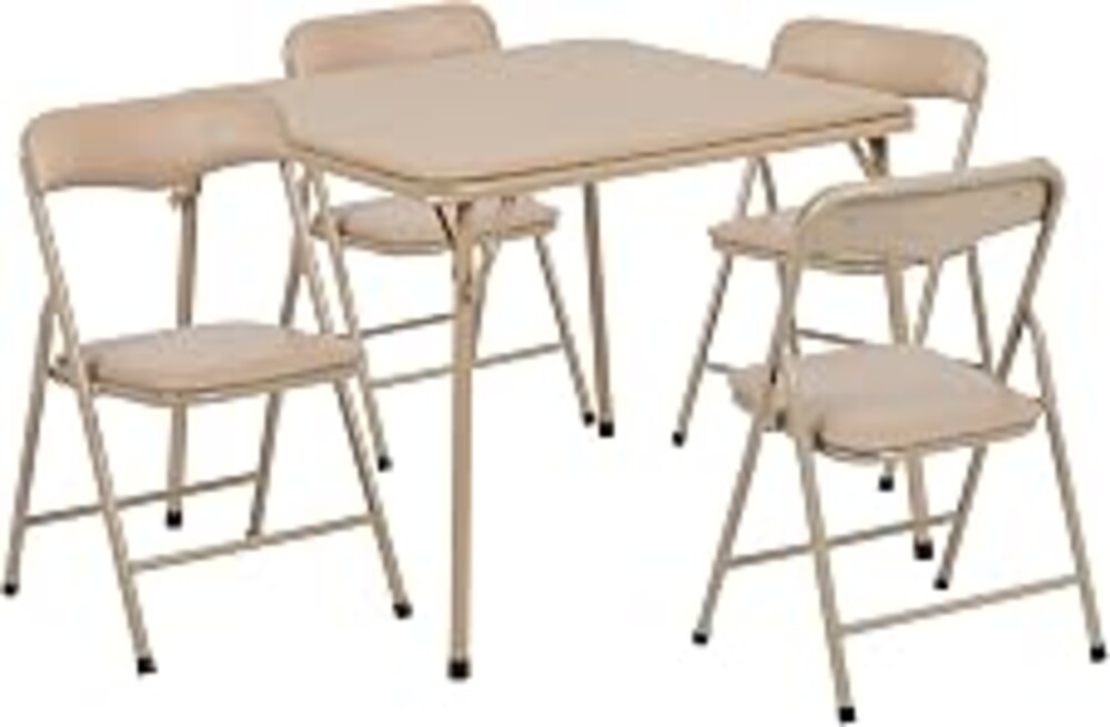 Flash Furniture Mindy Kids 5-Piece Folding Square Table and Chairs Set for Daycare and Classrooms, Children's Activity Table and Chairs Set, Tan | Daycare and Classroom, Children's Activity Table, Portable