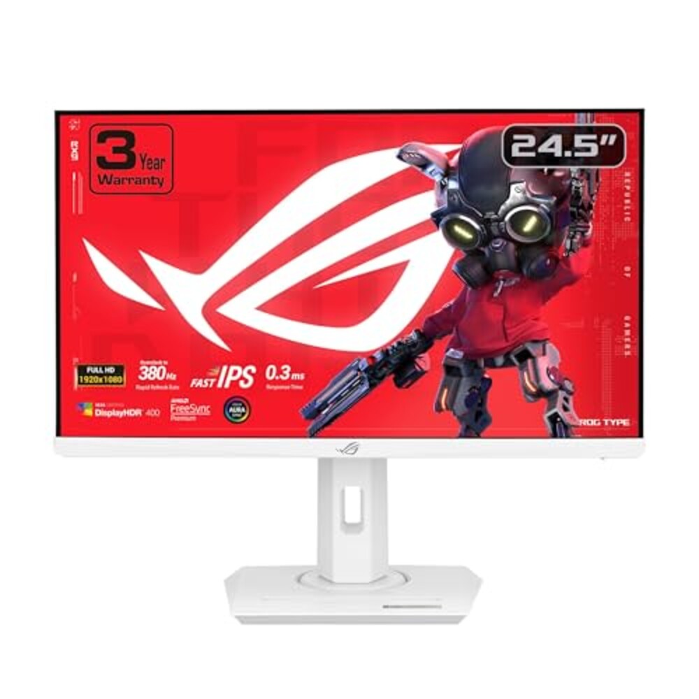 ASUS ROG Strix 25” (24.5-inch viewable) 1080P HDR Gaming Monitor (XG259QNG-W) - White, Full HD, 380Hz, 0.3ms, Fast IPS, Low Motion Blur Sync, FreeSync Premium, DisplayWidget, Ergonomic, 3 yr Warranty