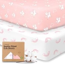 KeaBabies 2-pk Organic Cotton Crib Sheets for Boys Girls 52x28 (Dreamland) | Fitted Crib Mattress Sheet Neutral, Breathable Cover for Baby Bed Set, Toddler Mattress, Soft & Cute Prints