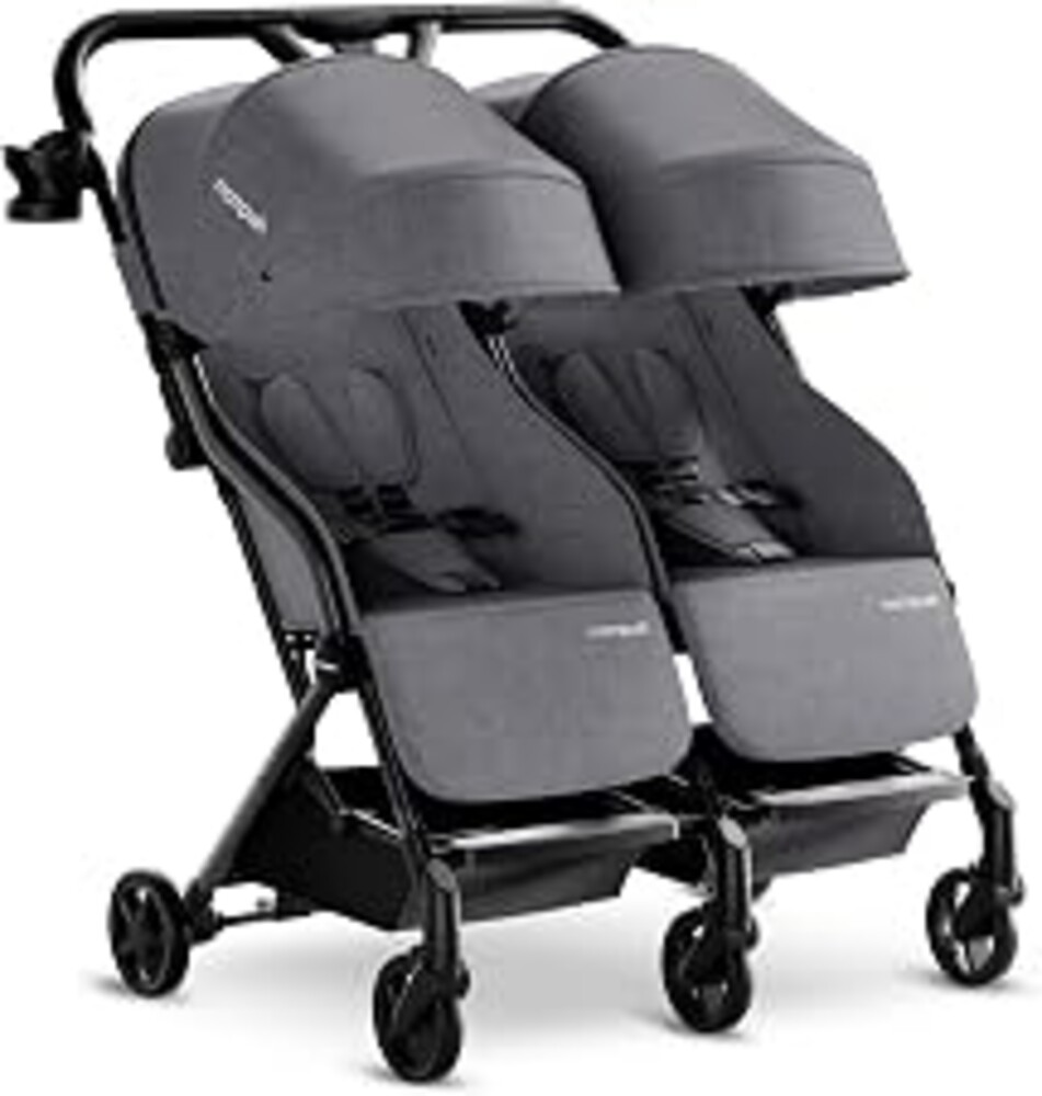 Mompush Lithe Double Stroller, Lightweight Side by Side, Infant & Toddler | 25 lbs design, 30-inch width fits doorways, one-step fold, independent recline, UPF50+ canopy, all-wheel suspension