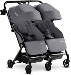 Mompush Lithe Double Stroller, Lightweight Side by Side, Infant & Toddler | 25 lbs design, 30-inch width fits doorways, one-step fold, independent recline, UPF50+ canopy, all-wheel suspension