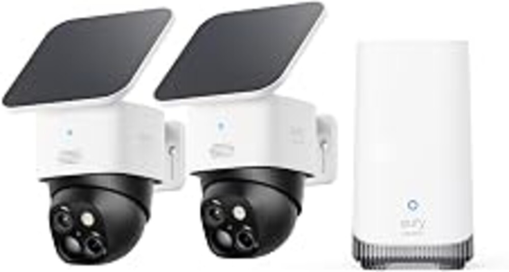 eufy Security SoloCam S340, 2-Cam Kit, 3K Dual-Lens Solar Security Camera | Includes HomeBase S380, 360° Coverage, Pan & Tilt, AI Tracking, No Monthly Fee, Expandable Local Storage (Up to 16TB)