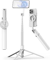 TONEOF 68" Magnetic Aluminum Phone Tripod Selfie Stick for iPhone & Android | Rechargeable Remote,360° Rotatable Foldable Cell Phone Stand Holder with Metal Ring,Travel Tripod for Magsafe (White)