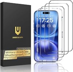 UNBREAKcable for iPhone 16 Screen Protector, 3-Pack Full Coverage Tempered Glass [Military Grade Shatterproof] [9H Hardness] [Easy Installation Frame] [Bubble Free] for iPhone 16 6.1"