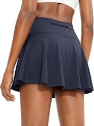 SANTINY Pleated Tennis Skirt with 4 Pockets | 14", 3.5" High Waisted, Soft, Lightweight, Mesh Built-in Shorts, Dressy, Casual, Athletic, Golf, Skort for Women