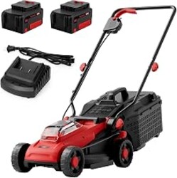 MZK 20V 13-Inch Electric Lawn Mower, Compact Brushless Mower | Compact push mower with dual batteries, 4 cutting heights, and grass bag for small lawns and tight spaces.