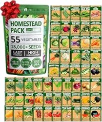 HOME GROWN 55 Variety Survival Seed Vault 28,000+ Heirloom Non-GMO Vegetable Seeds for Planting, High Germination, Emergency Food Supply,Year-Round Garden Starter Kit,Gift for Gardeners