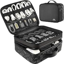 MATEIN Cord Organizer Case with Adjustable Divider, Large DJ Cable File Bag | DJ Equipment, Music Accessories, Double Layer, Shockproof, Portable, Cable Storage for Cord, Charger, Tech Accessories, Black