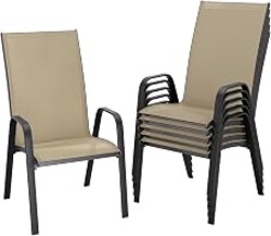 JEAREY Patio Dining Chairs Set of 4, Outdoor Stackable Dining Furniture Set, All Weather Dining Set for Lawn, Garden, Backyard, Poolside, Beige