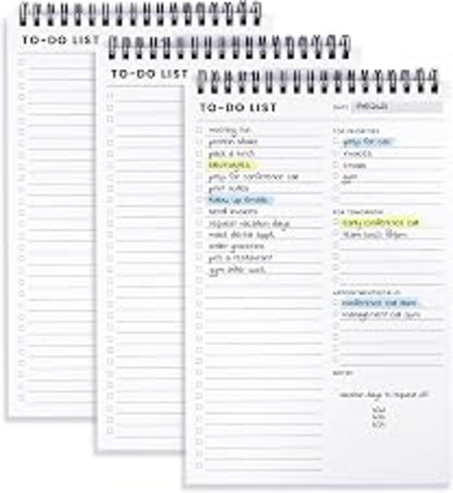 To Do List Notepad 3 Pack with Multiple Functional Sections, Daily Planner | 6.5 x 9.8" 60 Sheets - Spiral Daily Planner Notebook, Task Checklist Organizer Agenda Pad for Work, Note & Todo Organization