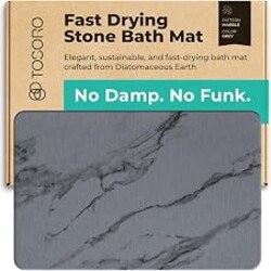 TOSORO - Stone Bath Mat Diatomaceous Earth Shower Mat Non-Slip Super Absorbent Diatomite Stone Bath Mats for Bathroom Floor Quick Drying Natural Easy to Clean (23.5 x 15) - Graphite