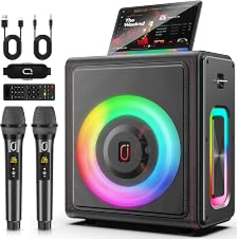 Karaoke Machine for Adults with 2 Wireless Microphones, 200W PA System | Pitch Correction, Bluetooth 5.3, Retro Leather Design, 24H Playtime, TV Connection, TWS Stereo and Live Performance Support