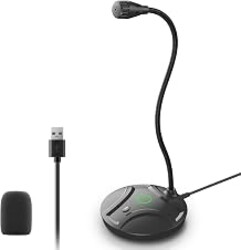 CMOCIIY Plug & Play USB Computer Microphone, Flexible Gooseneck & Mute Button LED – Desktop Microphone for Gaming, YouTube, Streaming, Compatible with Windows/Mac (1.8m /6ft)