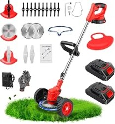 ALSO GO 24V Electric Weed Wacker with Wheels, Grass Trimmer Cordless | 3 in 1 Weed Eater Battery Powered with 2pcs Batteries & Charger, Weed Trimmer/Brush Cutter/Edger Lightweight for Lawn & Yard