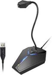 CMTECK USB Computer Microphone, Plug & Play Omnidirectional Desktop Mic for PC & Laptop, 360 Degree Adjustable Gooseneck, Mute Button with LED Indicator, Noise-Cancelling, Compatible with Windows/Mac