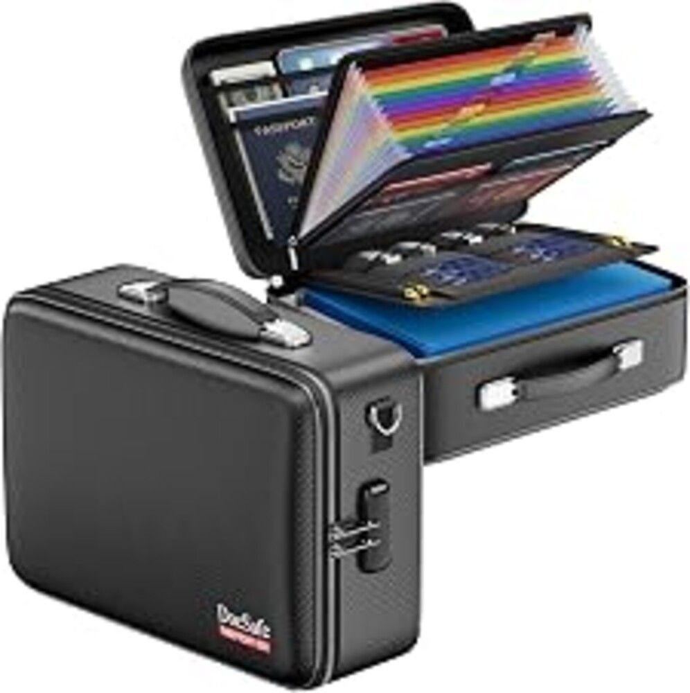 DocSafe Fireproof Document Box Hard Case with Lock ＆ Accordion File Folder | Fire and Water Resistant Safe Box,File Organizer,Multi-Pocket,Home Office Travel Storage for Important Document,Laptop,Black